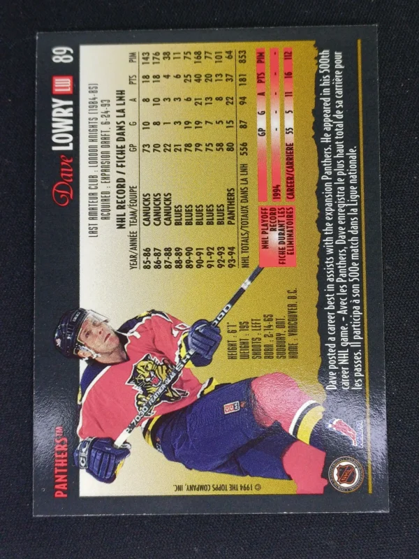 1994/1995 Topps OPC Premier Special Effects 89 Dave Lowry Paralel - Image 2