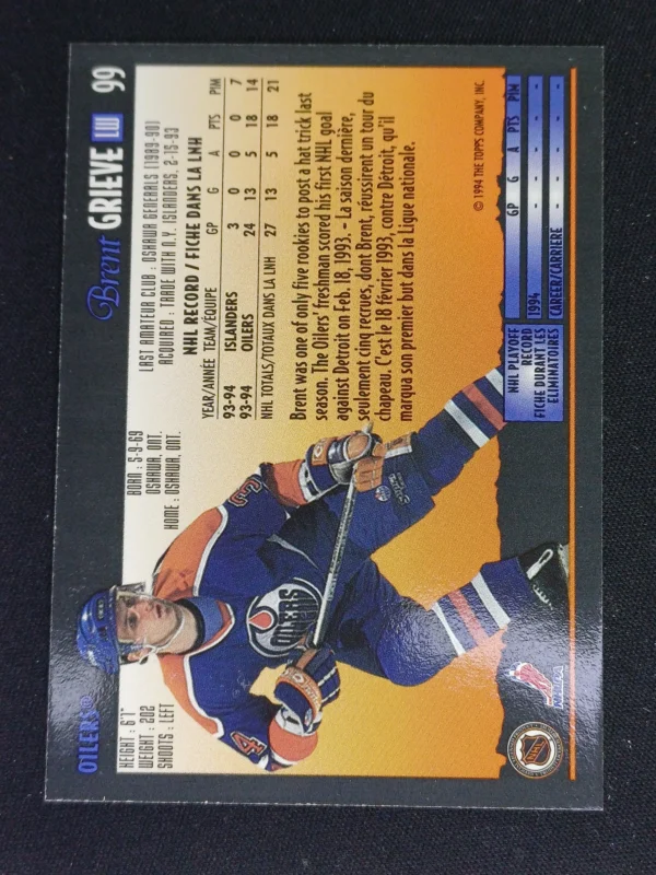 1994/1995 Topps OPC Premier Special Effects 99 Brent Grieve Paralel - Image 2