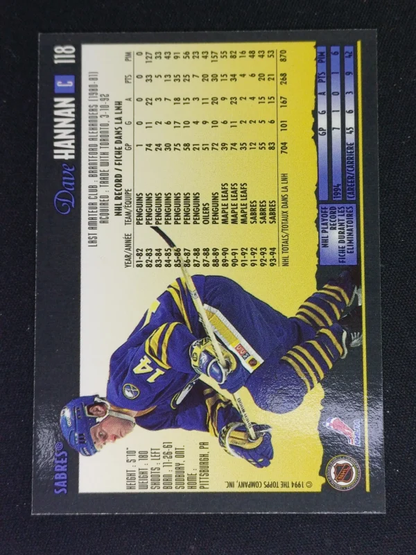 1994/1995 Topps OPC Premier Special Effects 118 Dave Hannan Paralel - Image 2
