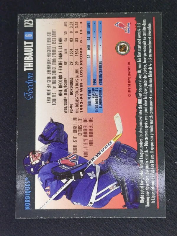 1994/1995 Topps OPC Premier Special Effects 123 Jocelyn Thibault Paralel - Image 2