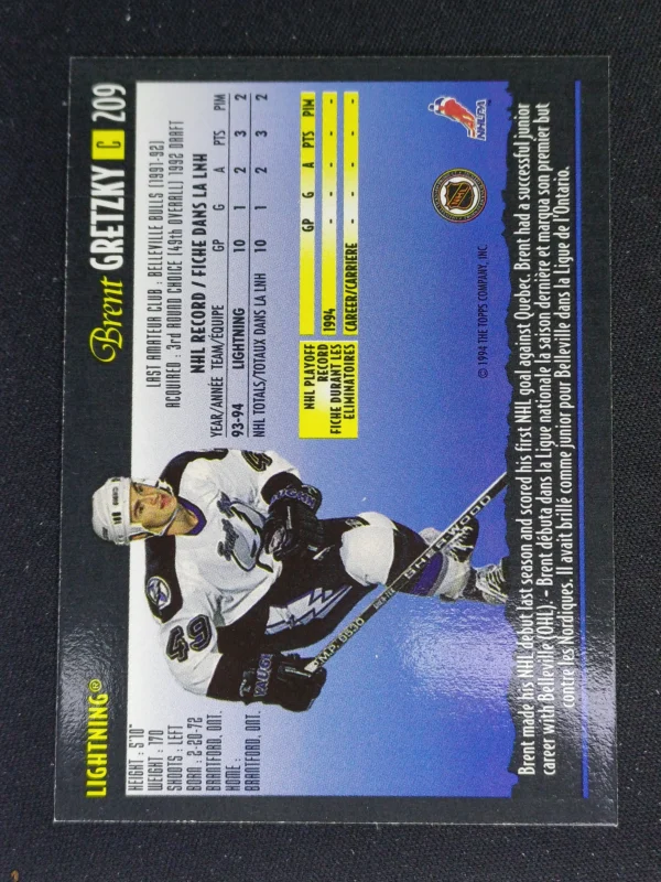 1994/1995 Topps OPC Premier Special Effects 209 Brent Gretzky Paralel - Image 2