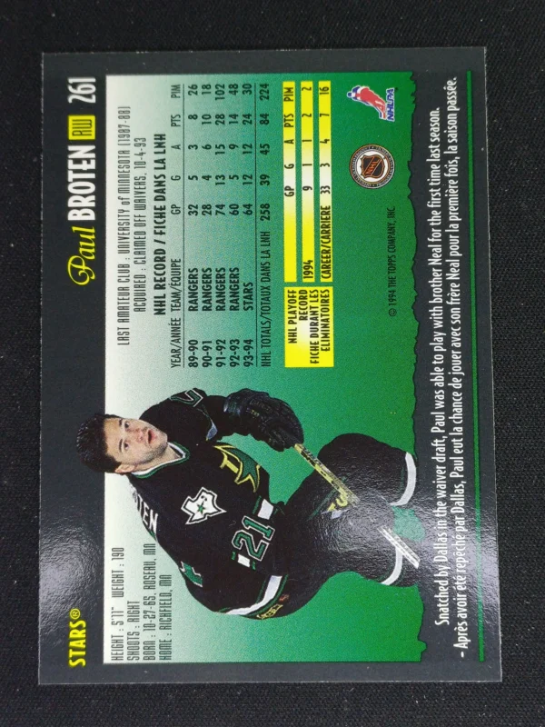 1994/1995 Topps OPC Premier Special Effects 261 Paul Broten Paralel - Image 2