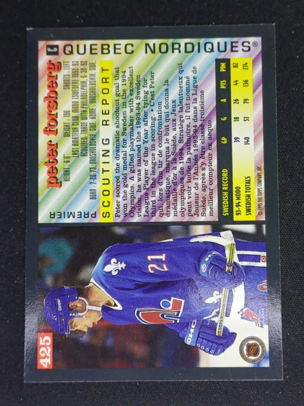 1994/1995 Topps OPC Premier Special Effects 425 Peter Forsberg Paralel - Image 2