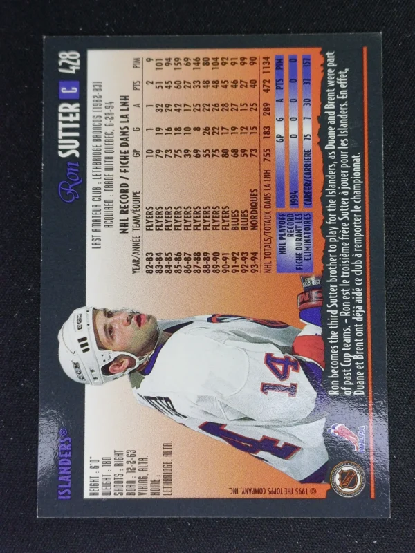 1994/1995 Topps OPC Premier Special Effects 428 Ron Sutter Paralel - Image 2