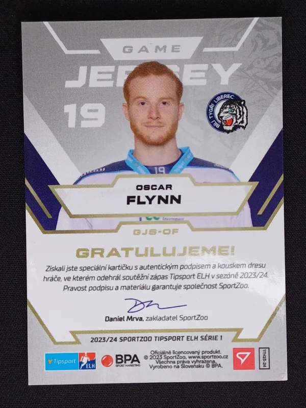 2023/2024 Sportzoo Serie 1 Game Jersey GJS-OF Oscar Flynn AUTO Jersey 22/25 - Image 2
