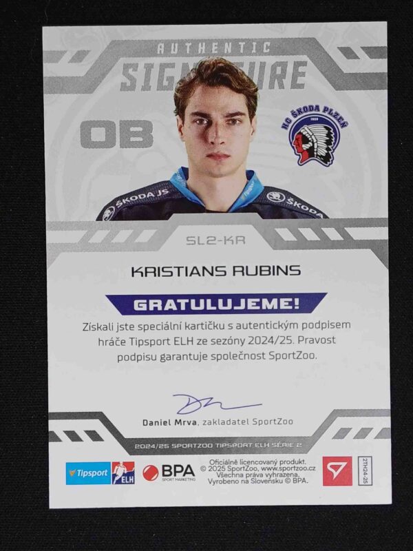 2024/2025 Sportzoo Serie 2 Authentic Signature Level 2 SL2-KR Kristians Rubins AUTO 54/75 - Image 2