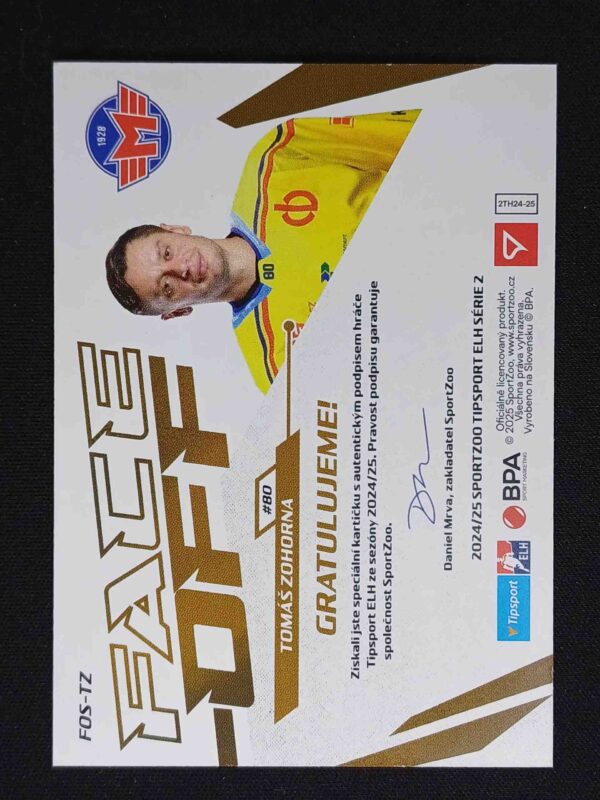 2024/2025 Sportzoo Serie 2 Face-Off AUTO FOS-TZ Tomáš Zohorna AUTO 01/65 - Image 2
