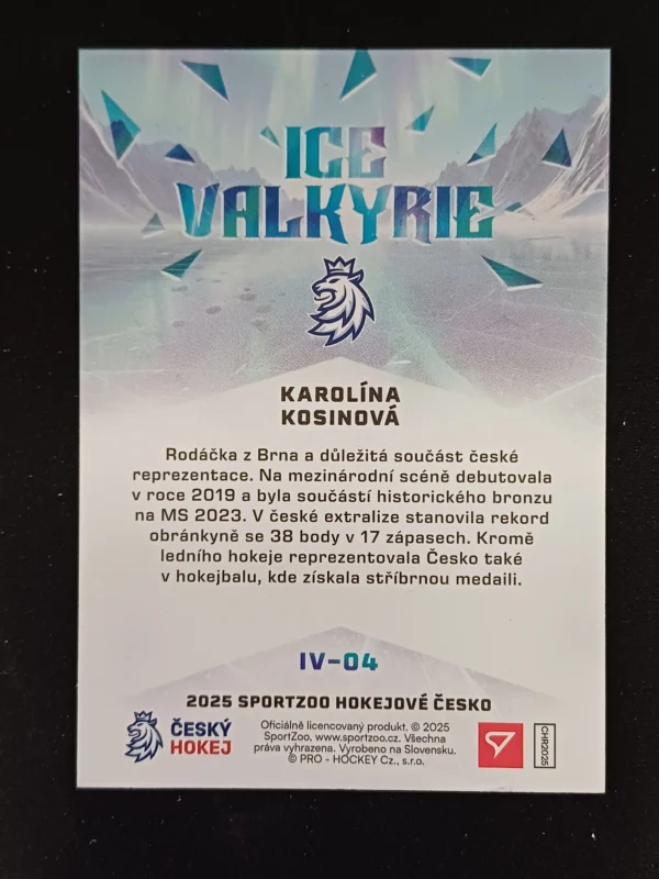 2025 Sportzoo Hokejové Česko Ice Valkyrie IV-04 Karolína Kosinová Inzert - Image 2