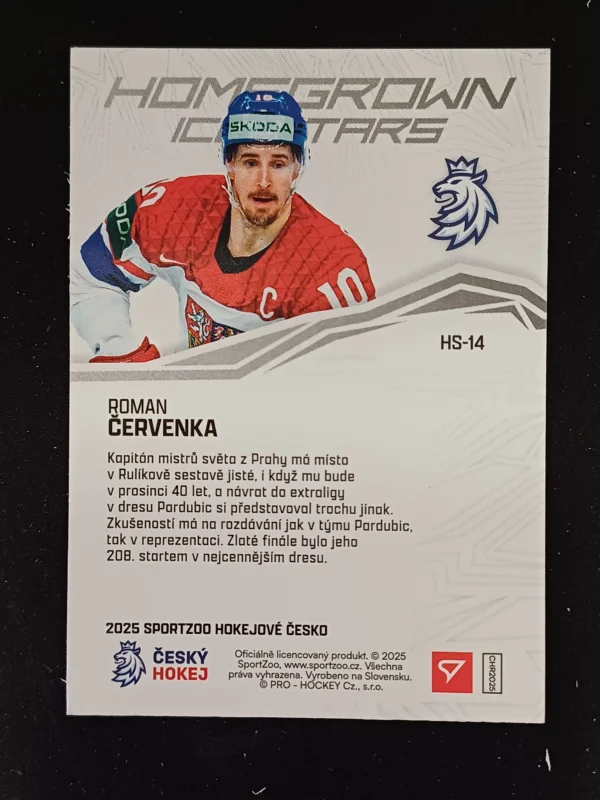 2025 Sportzoo Hokejové Česko Homegrown Ice Stars HS-14 Roman Červenka Inzert - Image 2