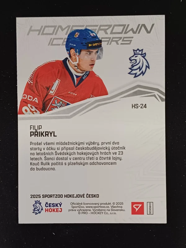 2025 Sportzoo Hokejové Česko Homegrown Ice Stars HS-24 Filip Přikryl Inzert - Image 2