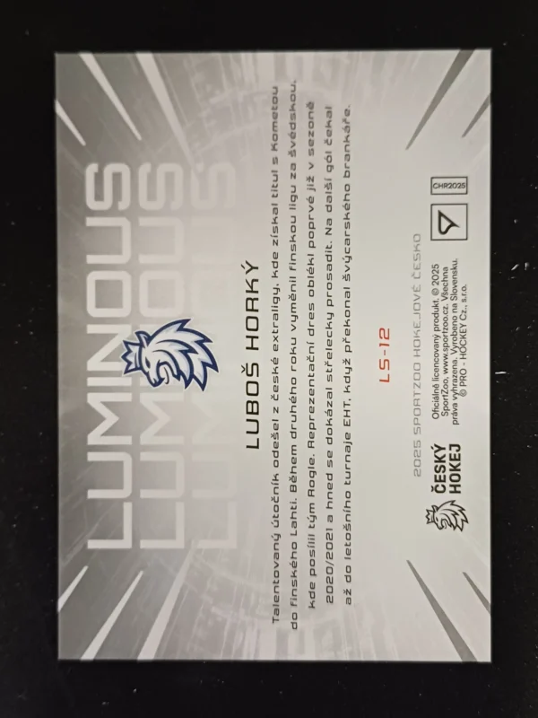 2025 Sportzoo Hokejové Česko Luminous LS-12 Luboš Horký Inzert - Image 2