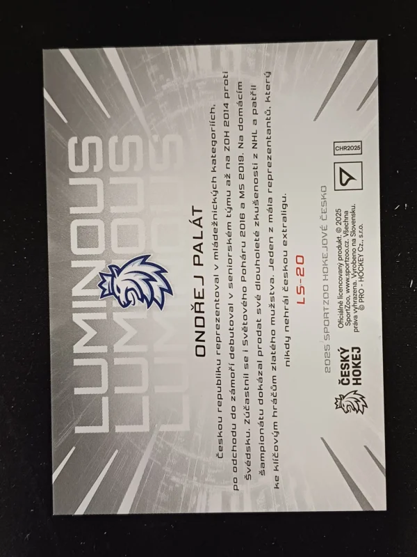 2025 Sportzoo Hokejové Česko Luminous LS-20 Ondřej Palát Inzert - Image 2