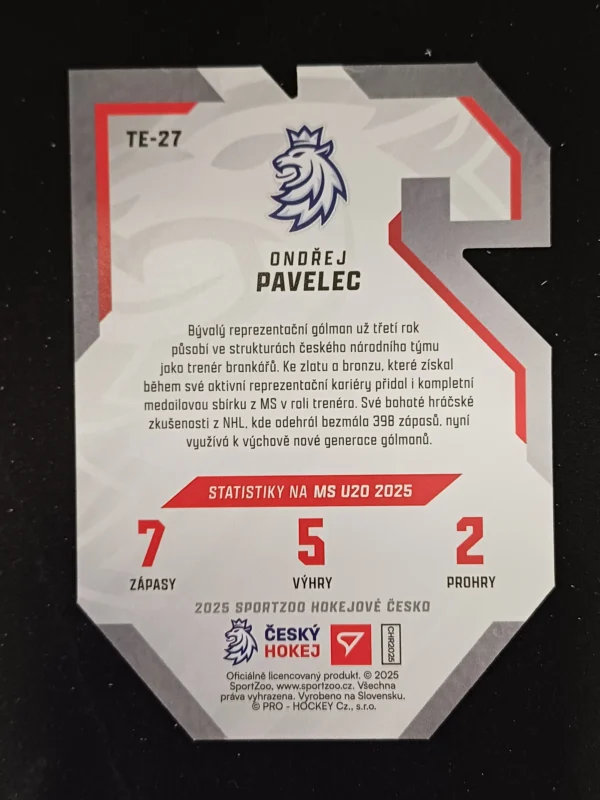 2025 Sportzoo Hokejové Česko Team 20 TE-27 Ondřej Pavelec Inzert - Image 2