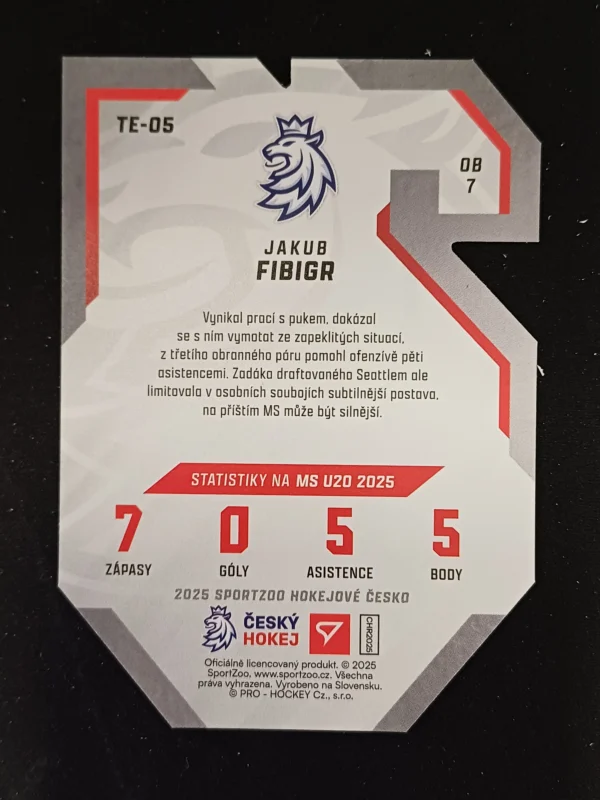 2025 Sportzoo Hokejové Česko Team 20 TE-05 Jakub Fibigr Inzert - Image 2