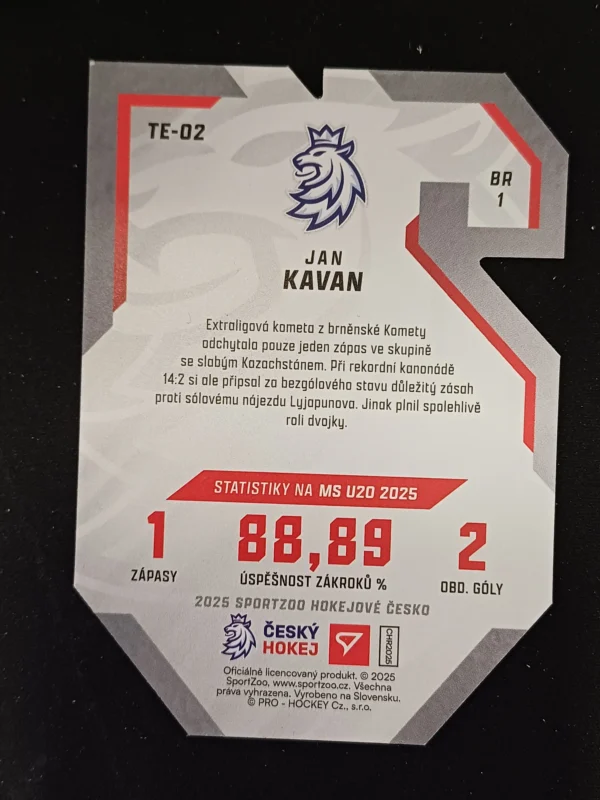 2025 Sportzoo Hokejové Česko Team 20 TE-02 Jan Kavan Inzert - Image 2