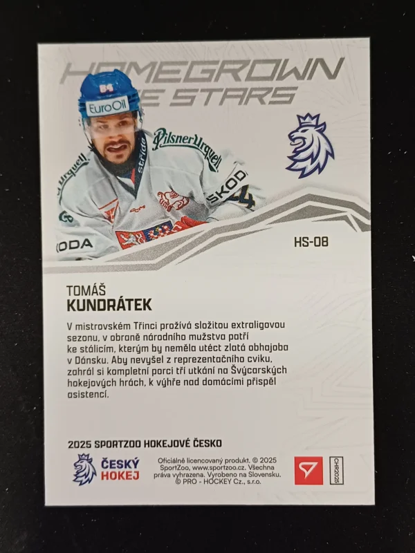 2025 Sportzoo Hokejové Česko Homegrown Ice Stars Red HS-08 Tomáš Kundrátek Inzert 25/99 - Image 2