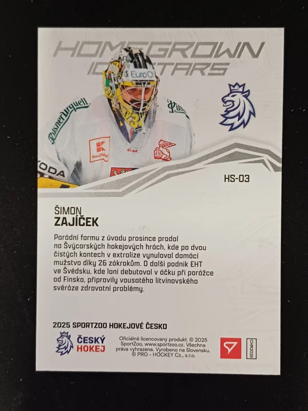 2025 Sportzoo Hokejové Česko Homegrown Ice Stars Red HS-03 Šimon Zajíček Inzert 25/99 - Image 2