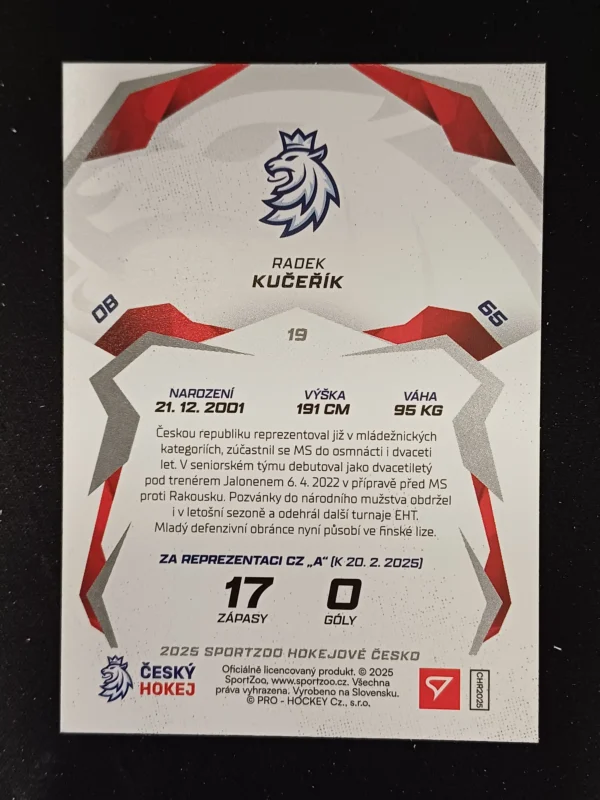 2025 Sportzoo Hokejové Česko Base 19 Radek Kučeřík - Image 2