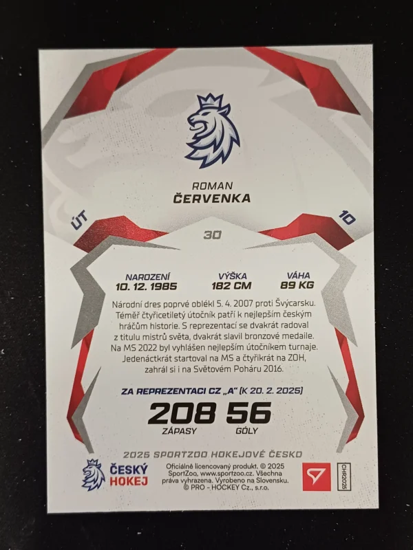 2025 Sportzoo Hokejové Česko Base 30 Roman Červenka - Image 2