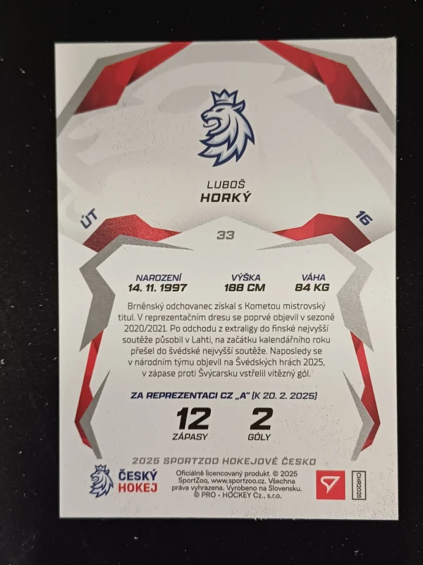 2025 Sportzoo Hokejové Česko Base 33 Luboš Horký - Image 2