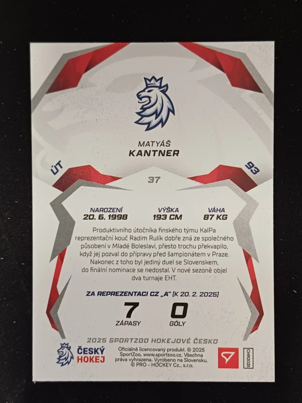 2025 Sportzoo Hokejové Česko Base 37 Matyáš Kantner - Image 2