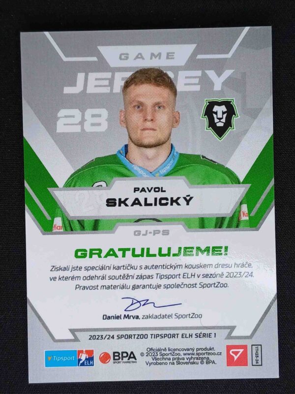 2023/2024 Sportzoo Serie 1 Game Jersey GJ-PS Pavol Skalický Jersey 57/85 - Image 2