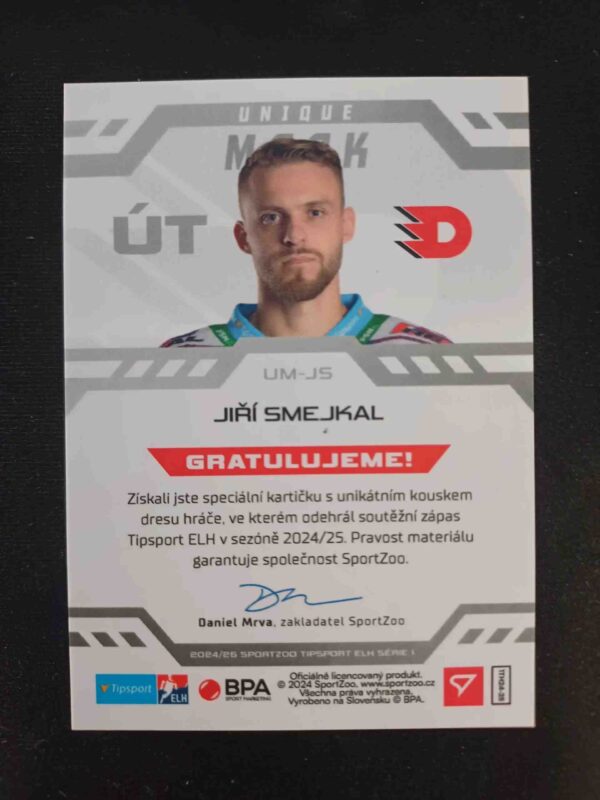 2024/2025 Sportzoo Serie 1 Unique Mark UM-JS Jiří Smejkal Jersey 09/16 - Image 2