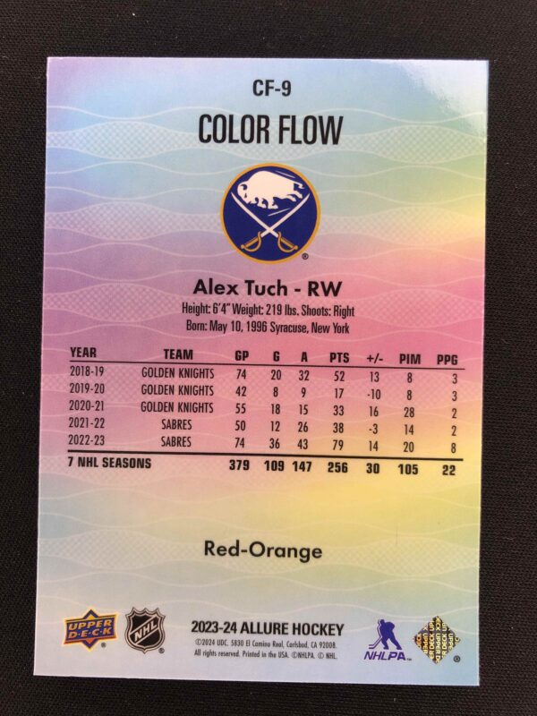 2023/2024 Upper Deck Allure Color Flow – Red Orange CF-9 Alex Tuch ...