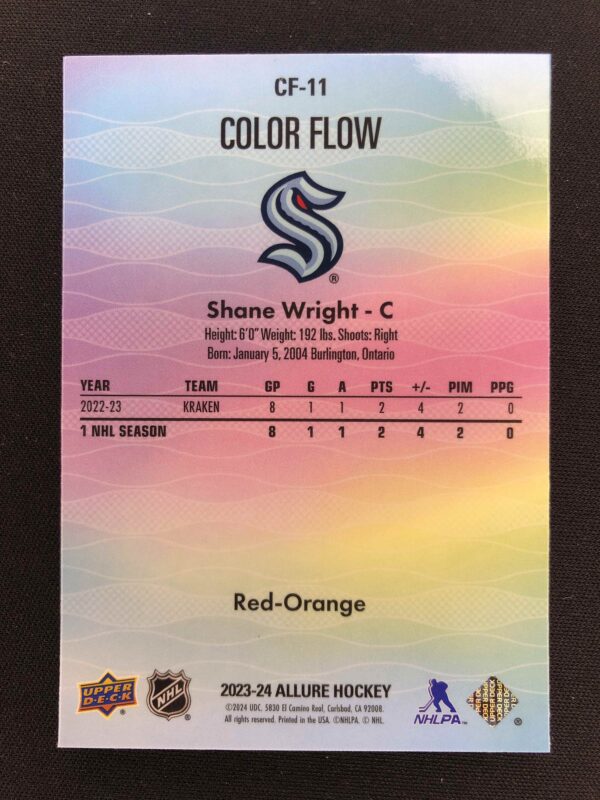 2023/2024 Upper Deck Allure Color Flow – Red Orange CF-11 Shane Wright ...