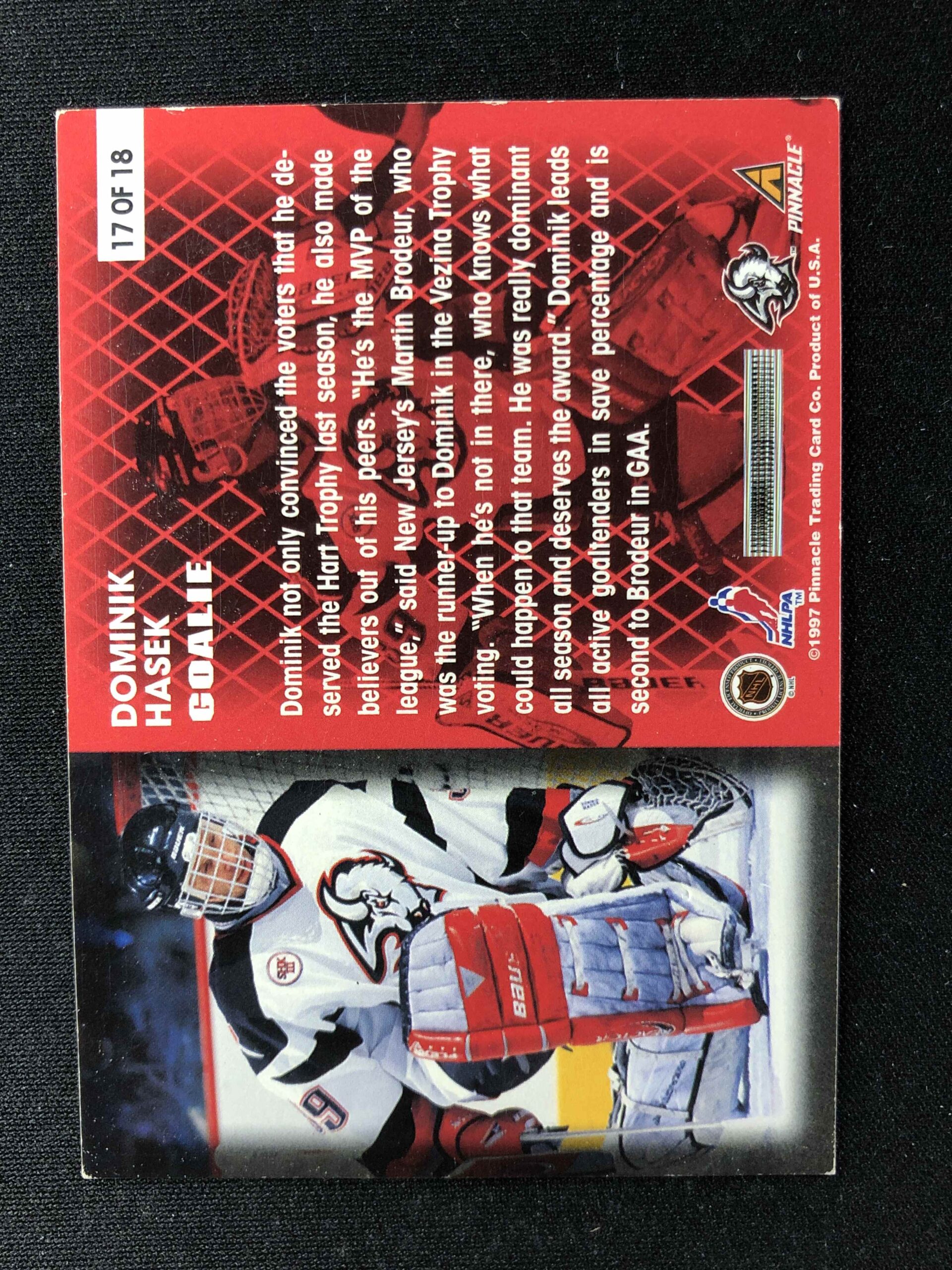 1997/1998 Pinnacle Score Net Worth 17 of 18 Dominik Hašek Inzert - Obrázek 2