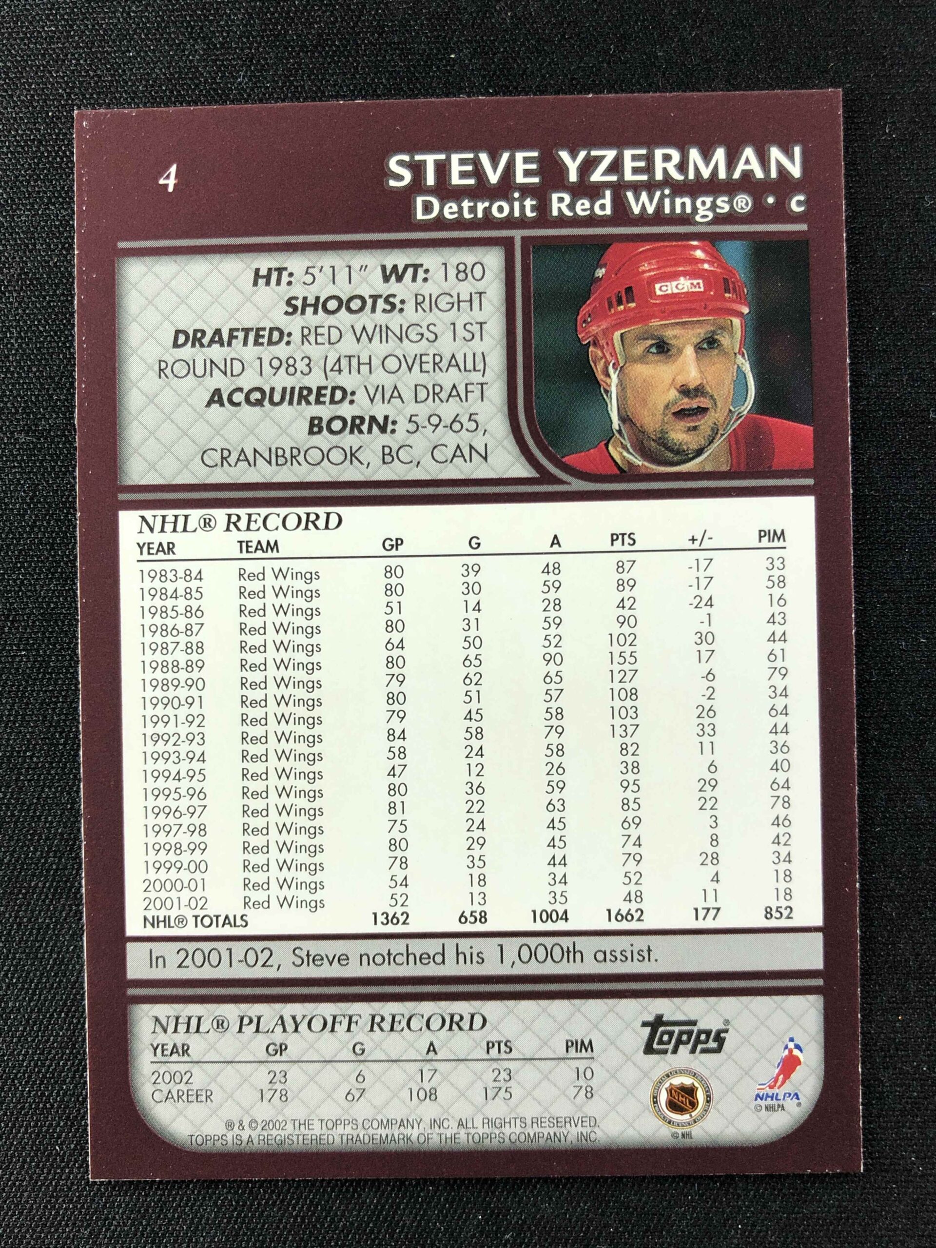 2002/2003 Topps Base 4 Steve Yzerman - Obrázek 2