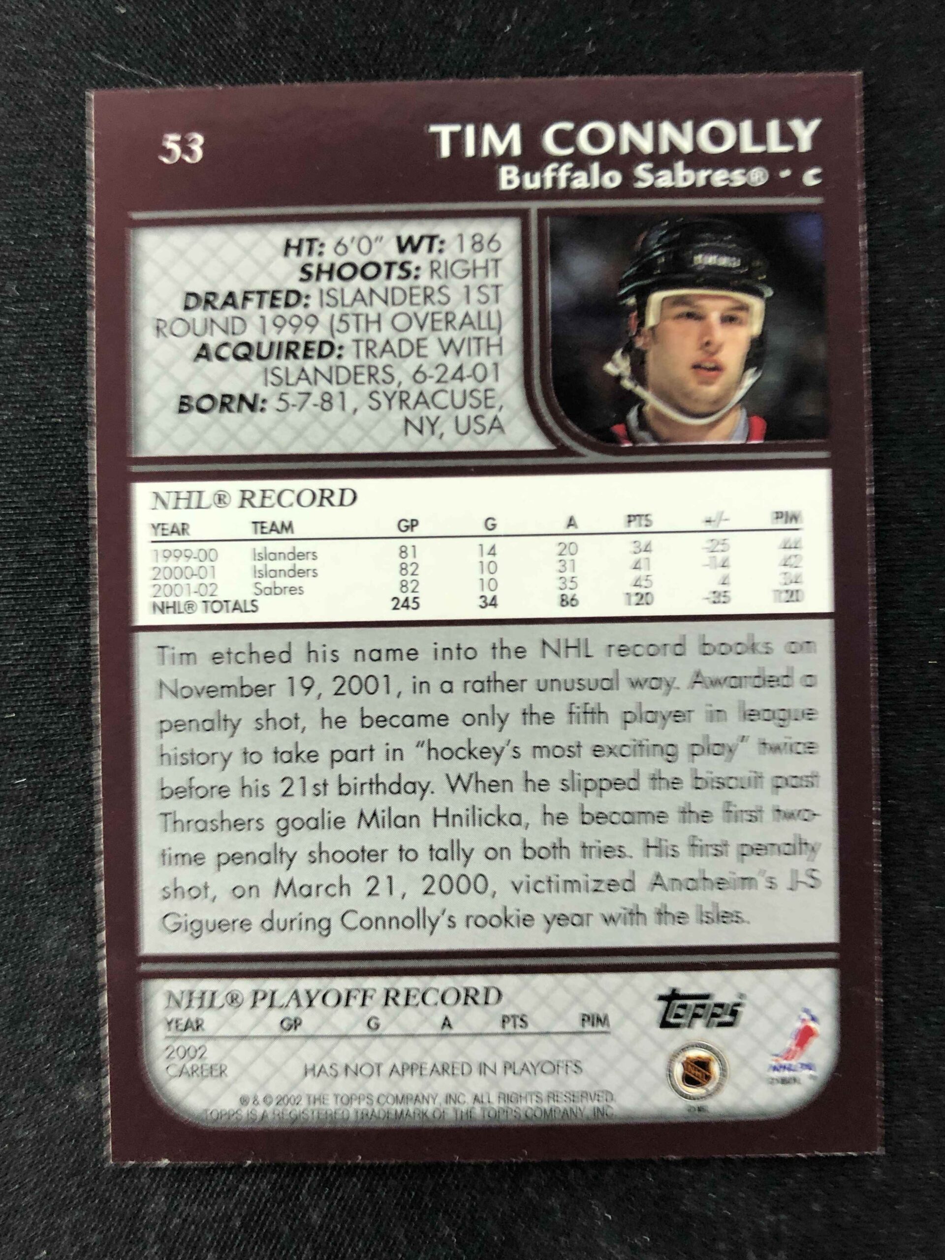 2002/2003 Topps Base 53 Tim Connolly - Obrázek 2