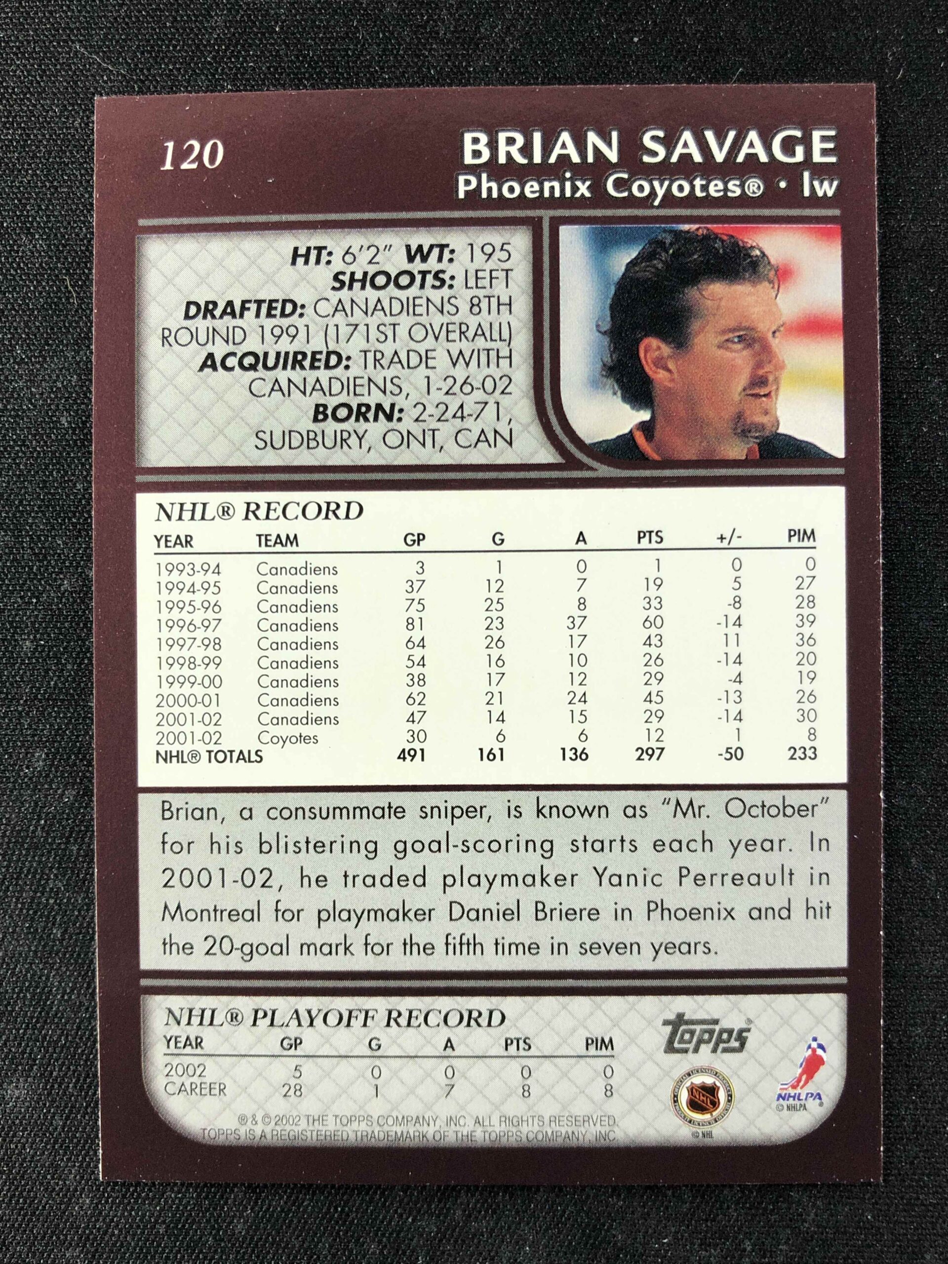 2002/2003 Topps Base 120 Brian Savage - Obrázek 2