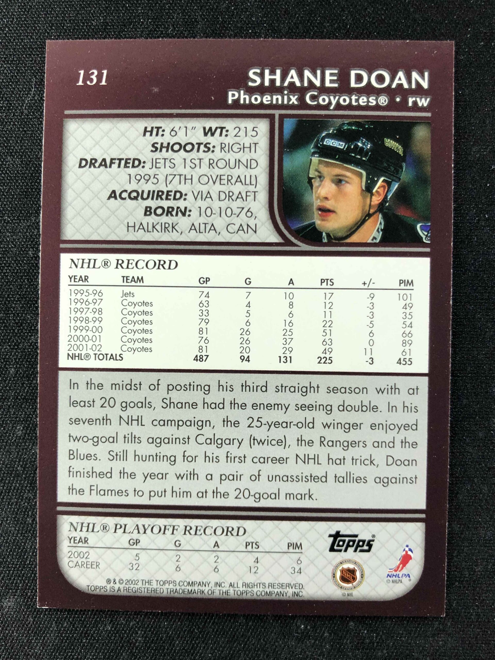2002/2003 Topps Base 131 Shane Doan - Obrázek 2