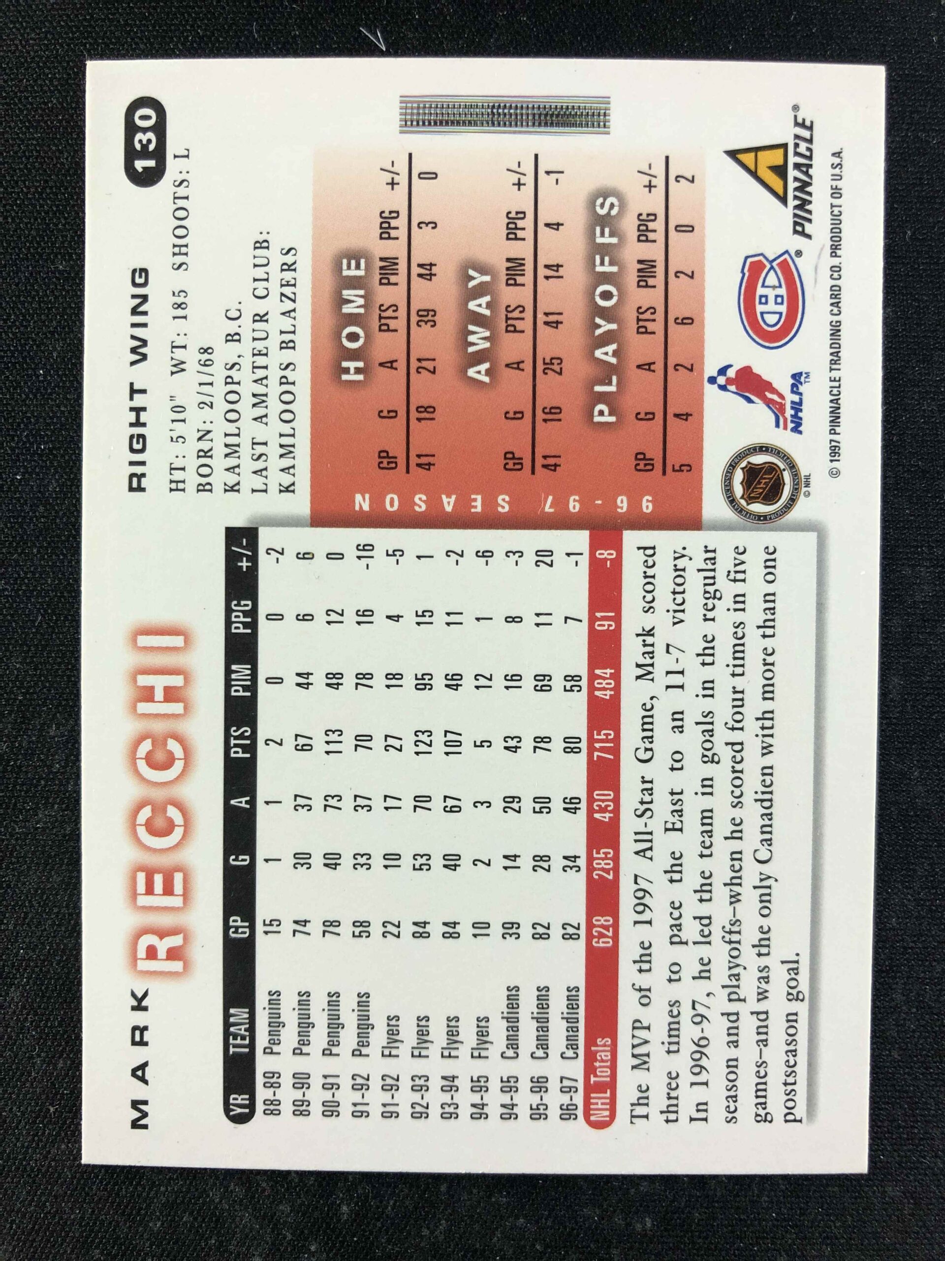1997/1998 Pinnacle Score Base 130 Mark Recchi - Obrázek 2
