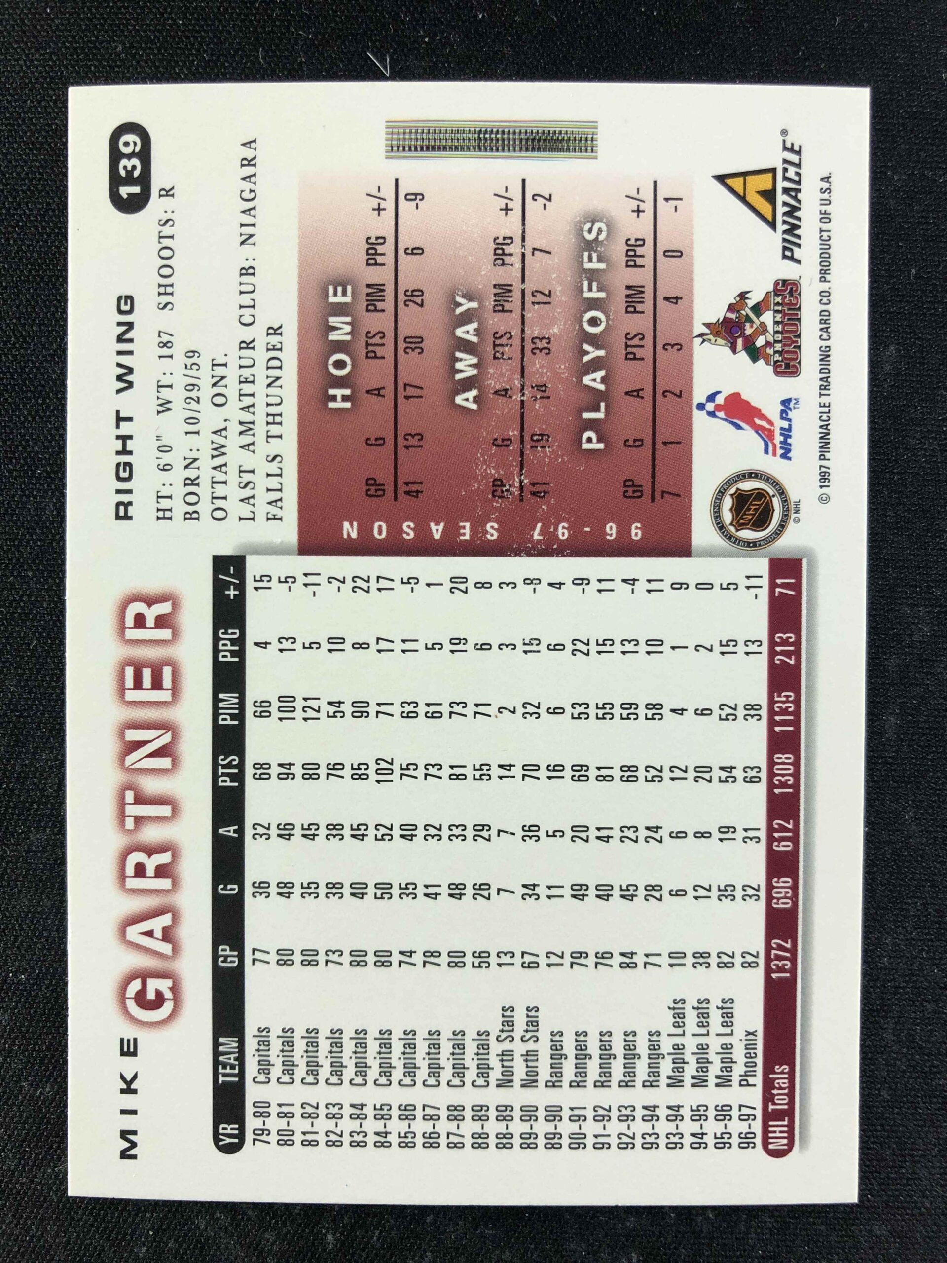 1997/1998 Pinnacle Score Base 139 Mike Gartner - Obrázek 2