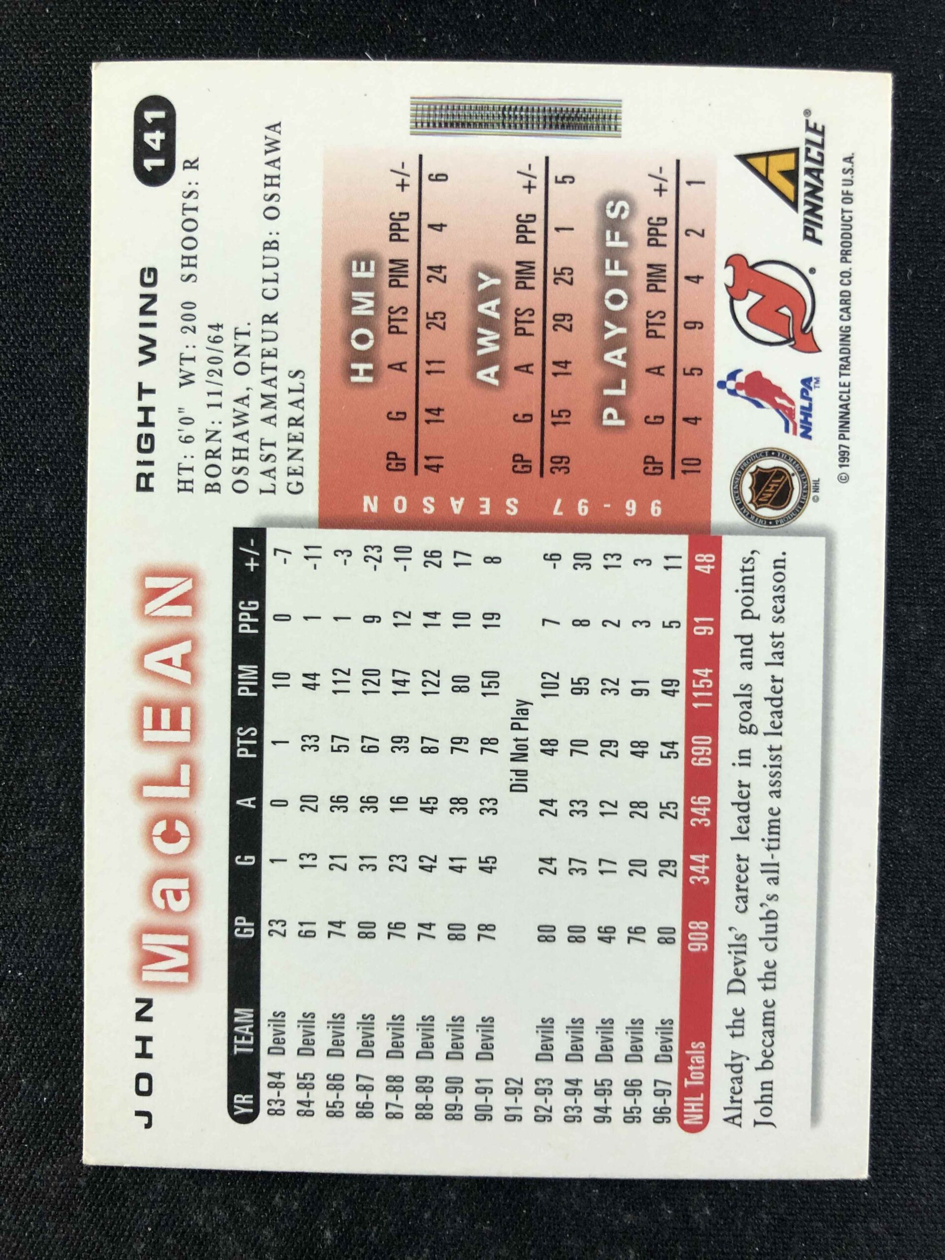 1997/1998 Pinnacle Score Base 141 John MacLean - Obrázek 2