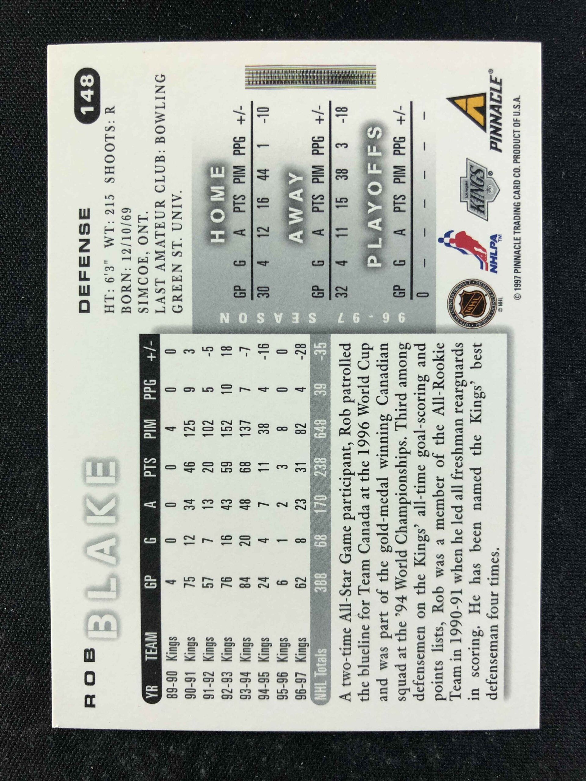 1997/1998 Pinnacle Score Base 148 Rob Blake - Obrázek 2