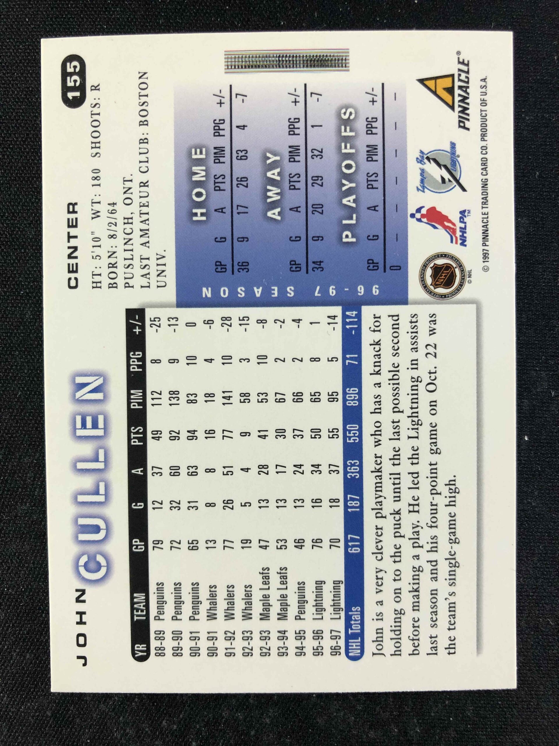 1997/1998 Pinnacle Score Base 155 John Cullen - Obrázek 2