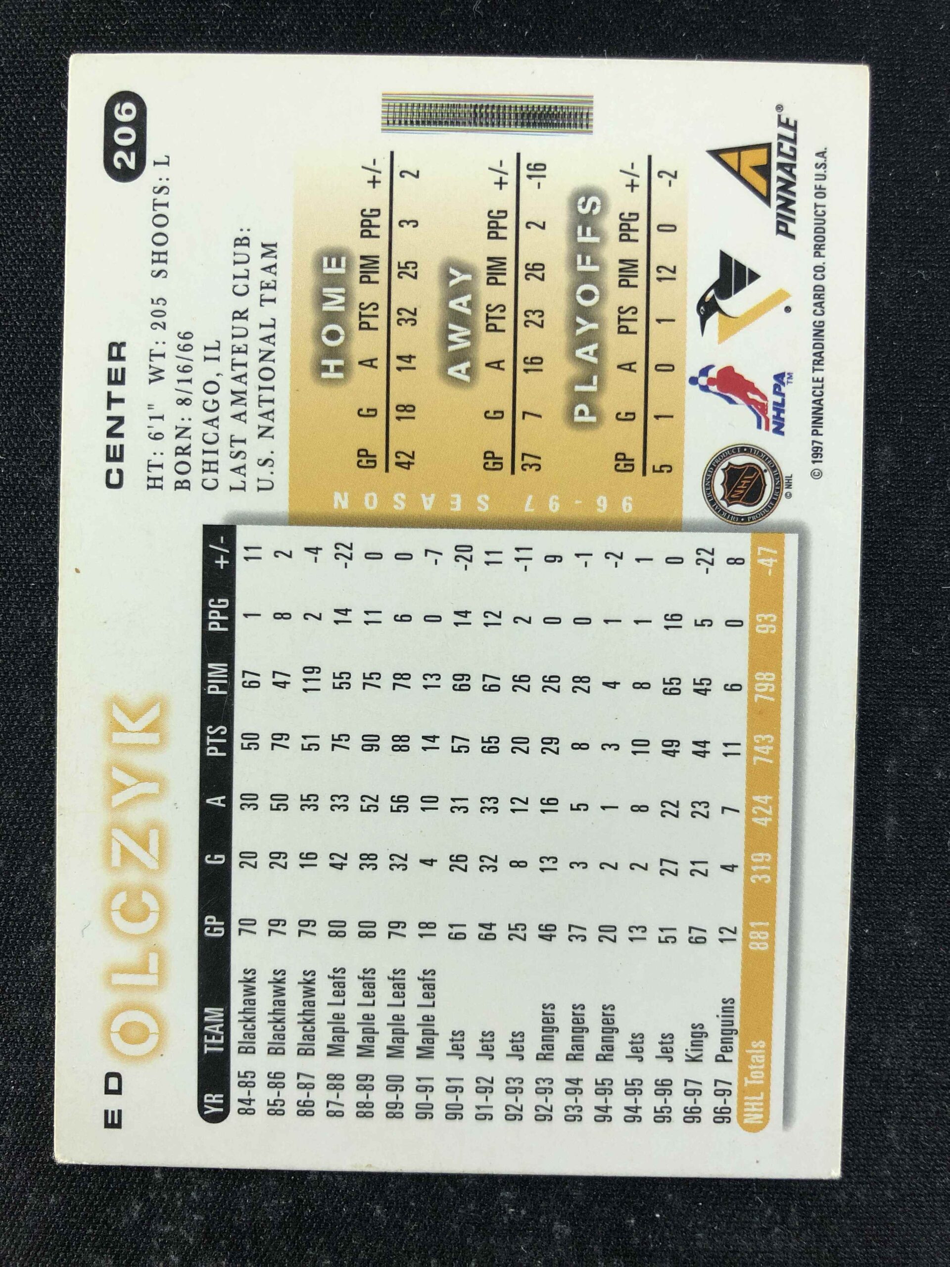 1997/1998 Pinnacle Score Base 206 Ed Olczyk - Obrázek 2