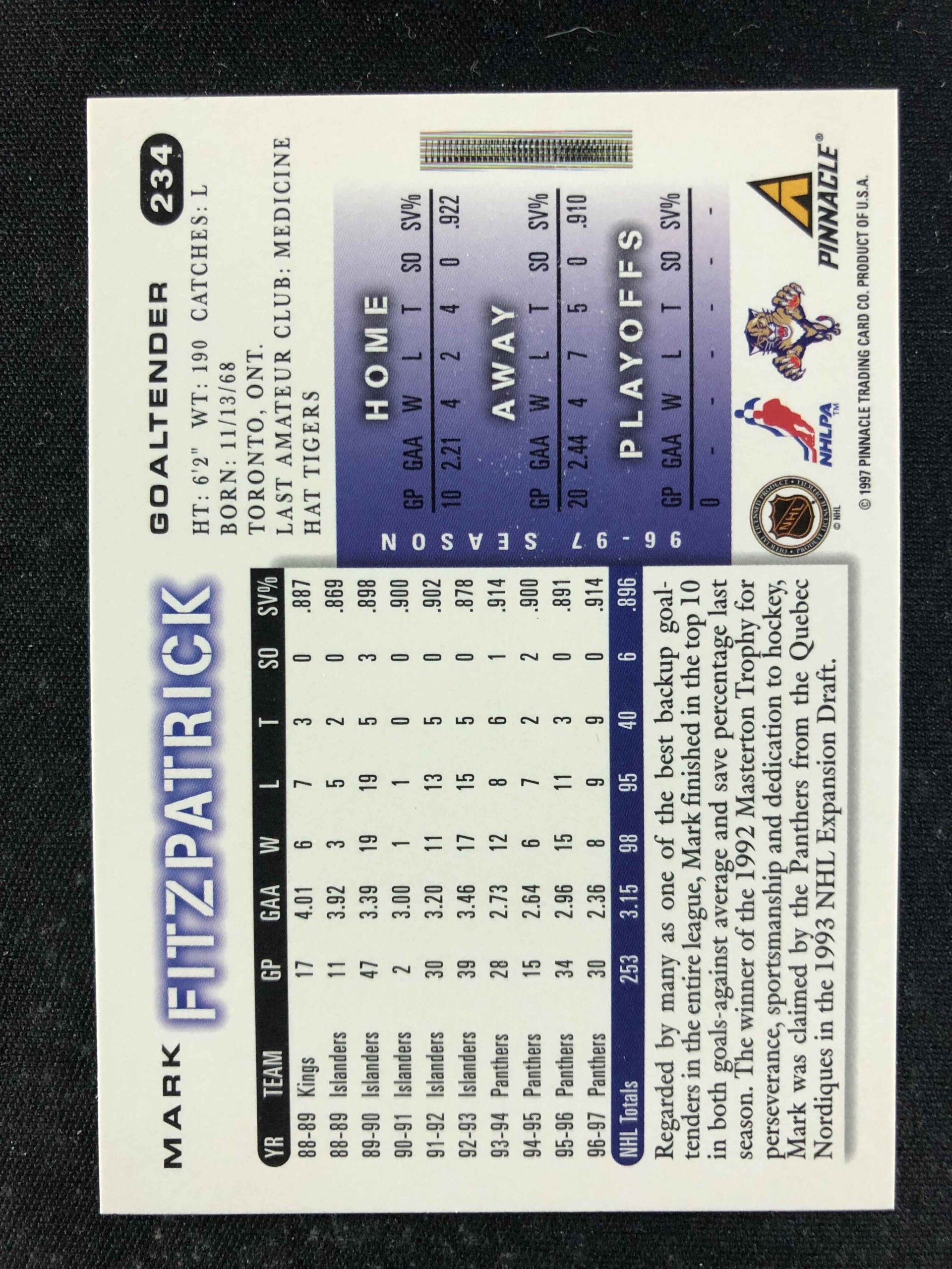 Ftzpatrick Score 1997/1998 Pinnacle Score Base 234 Mark Fitzpatrick – WHC Karty, s.r.o.