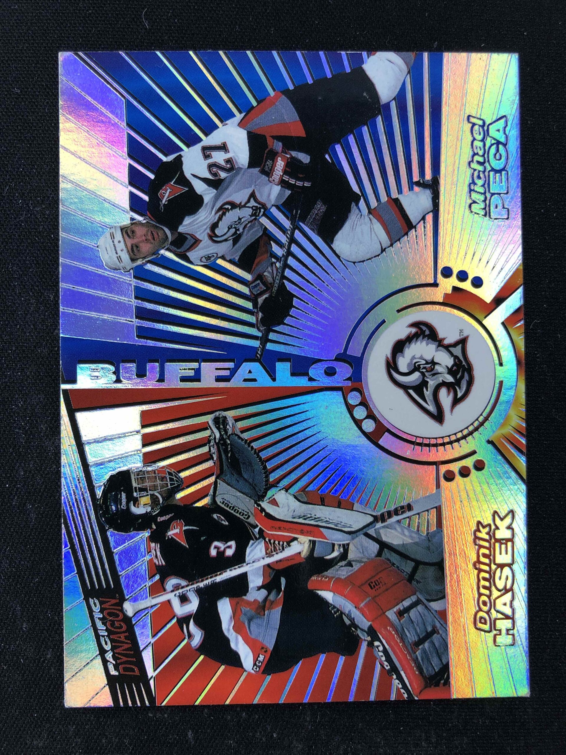 1997/1998 Pacific Dynagon Silver Misprint Mike Peca, Dominik Hasek Paralel