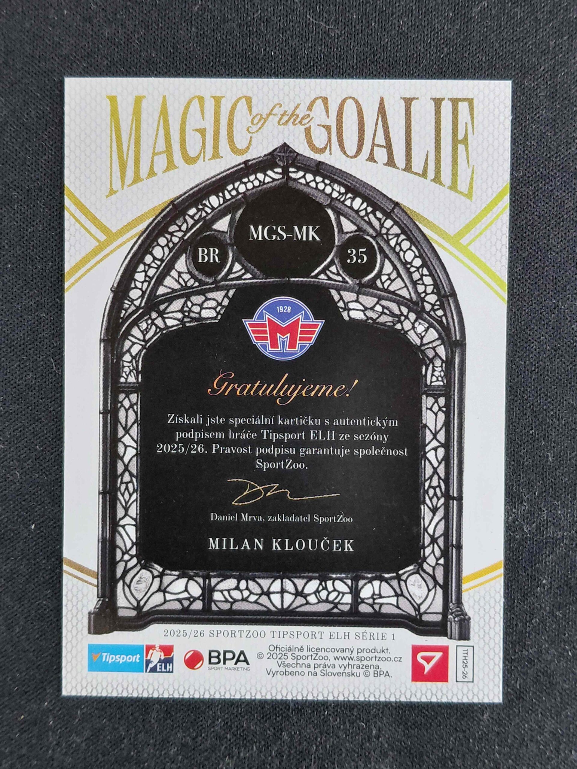 2025/2026 Sportzoo Serie 1 Magic of the Goalie Gold AUTO MGS-MK Milan Klouček AUTO 32/35 - Obrázek 2