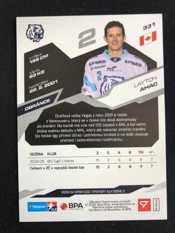 2025/2026 Sportzoo Serie 2 Base 331 Layton Ahac – WHC Karty, s.r.o.