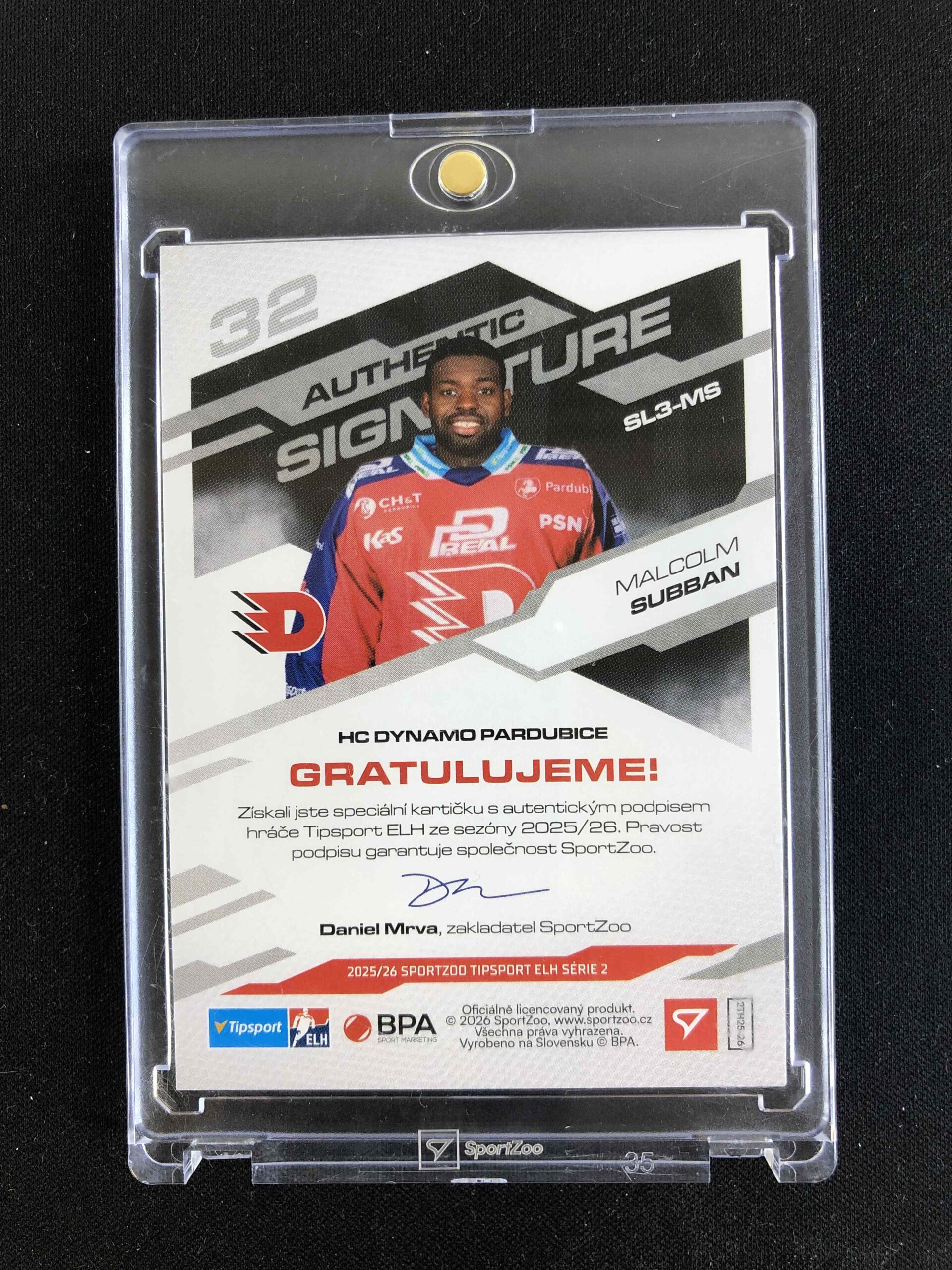 2025/2026 Sportzoo Serie 2 Authentic Signature Level 3 SL3-MS Malcolm Subban AUTO 13/39 - Obrázek 2