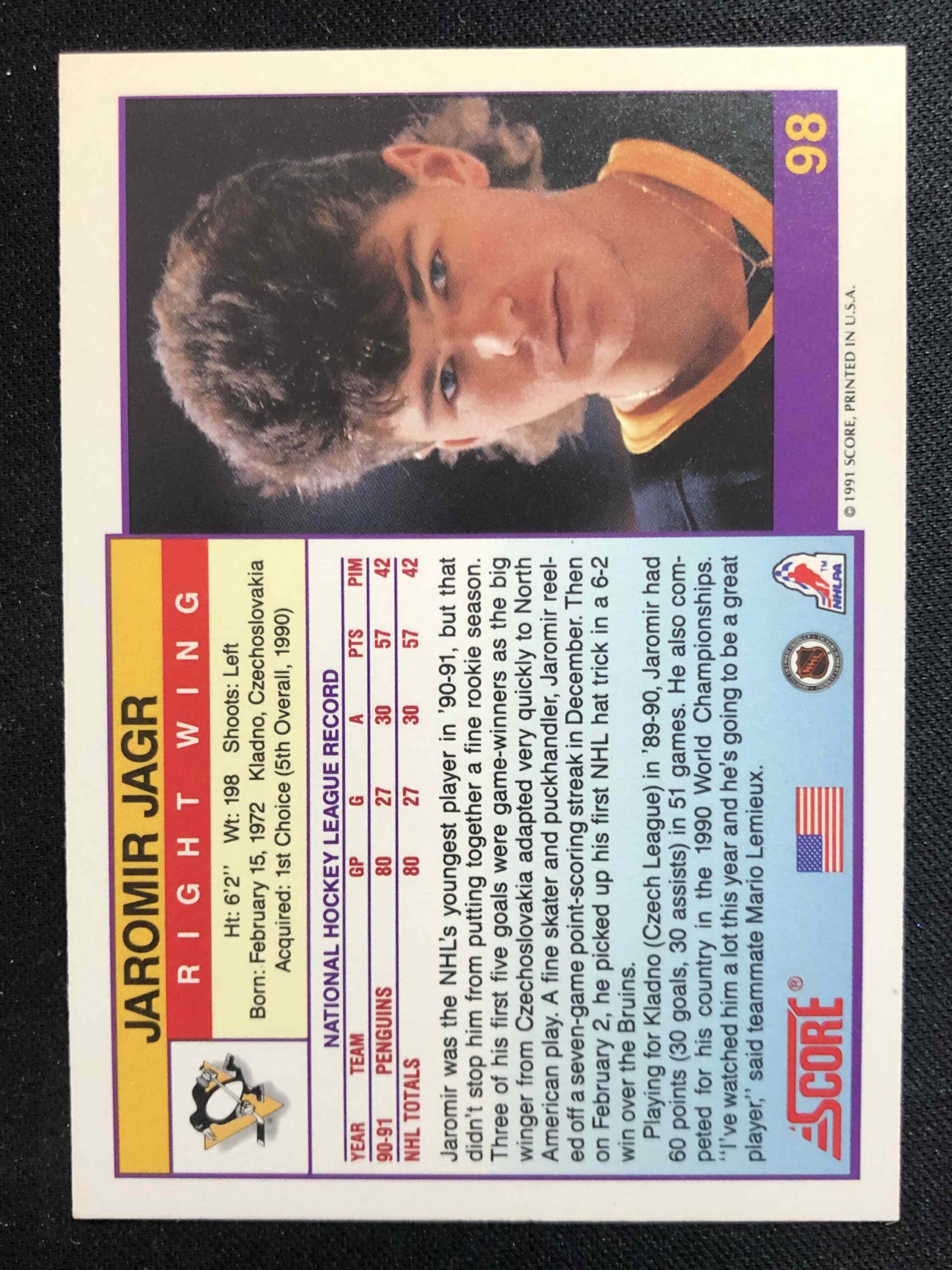 1991/1992 Score Base 98 Jaromír Jágr - Obrázek 2