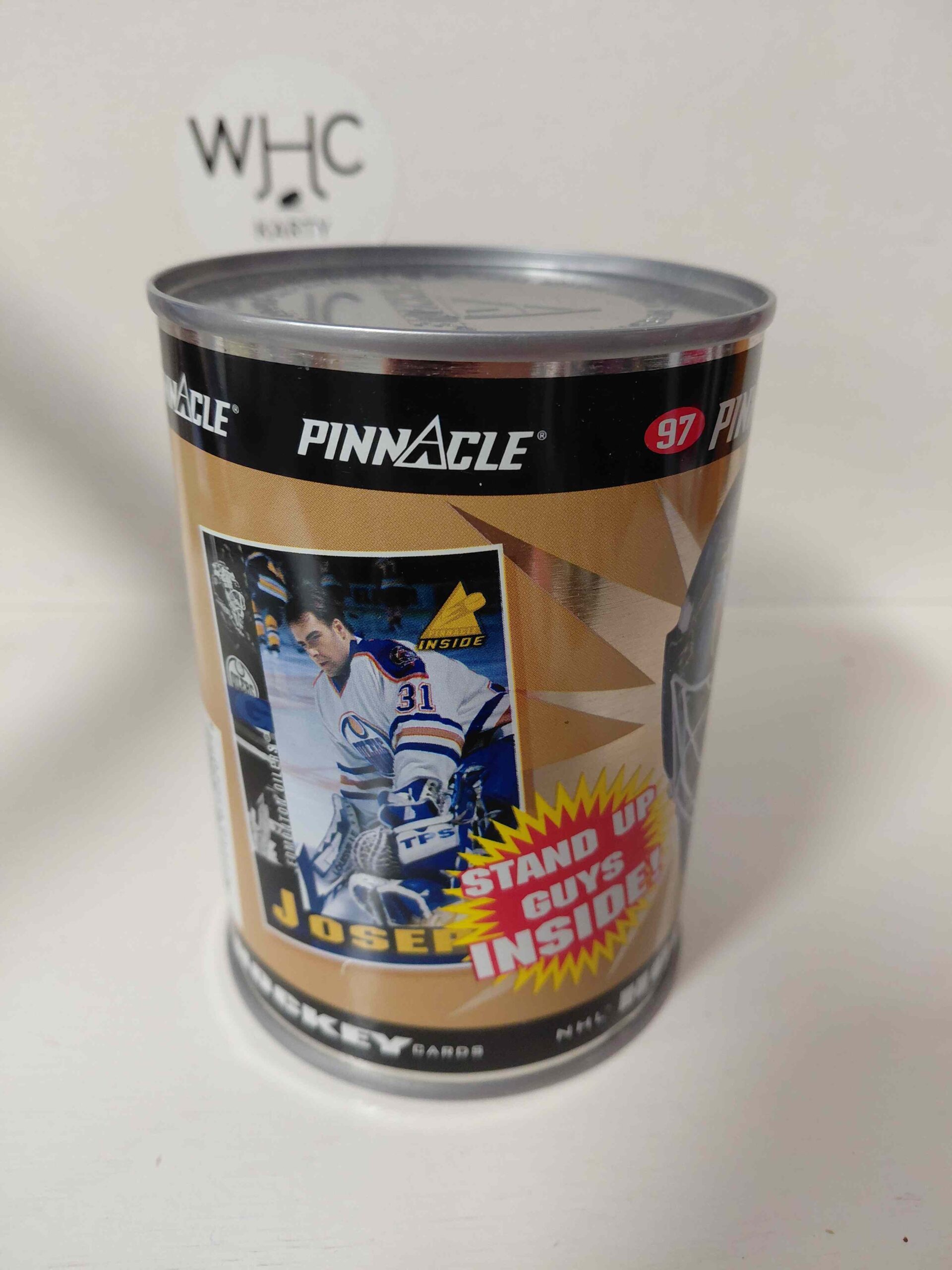 1997/1998 Pinnacle Inside Hockey JUMBO TIN CAN Plechovka - Curtis Joseph
