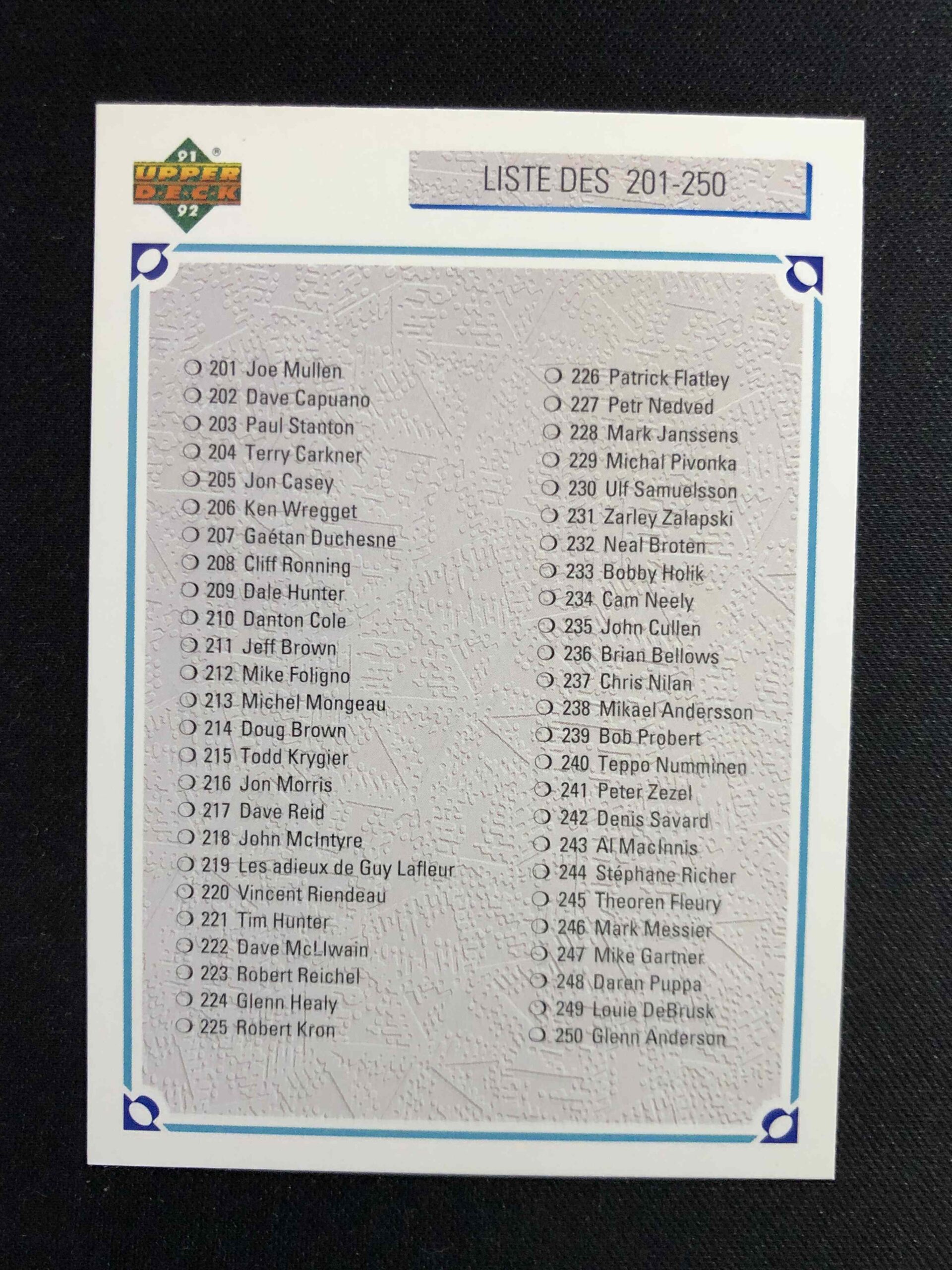 1991/1992 Upper Deck Low Series French Base 300 Checklist