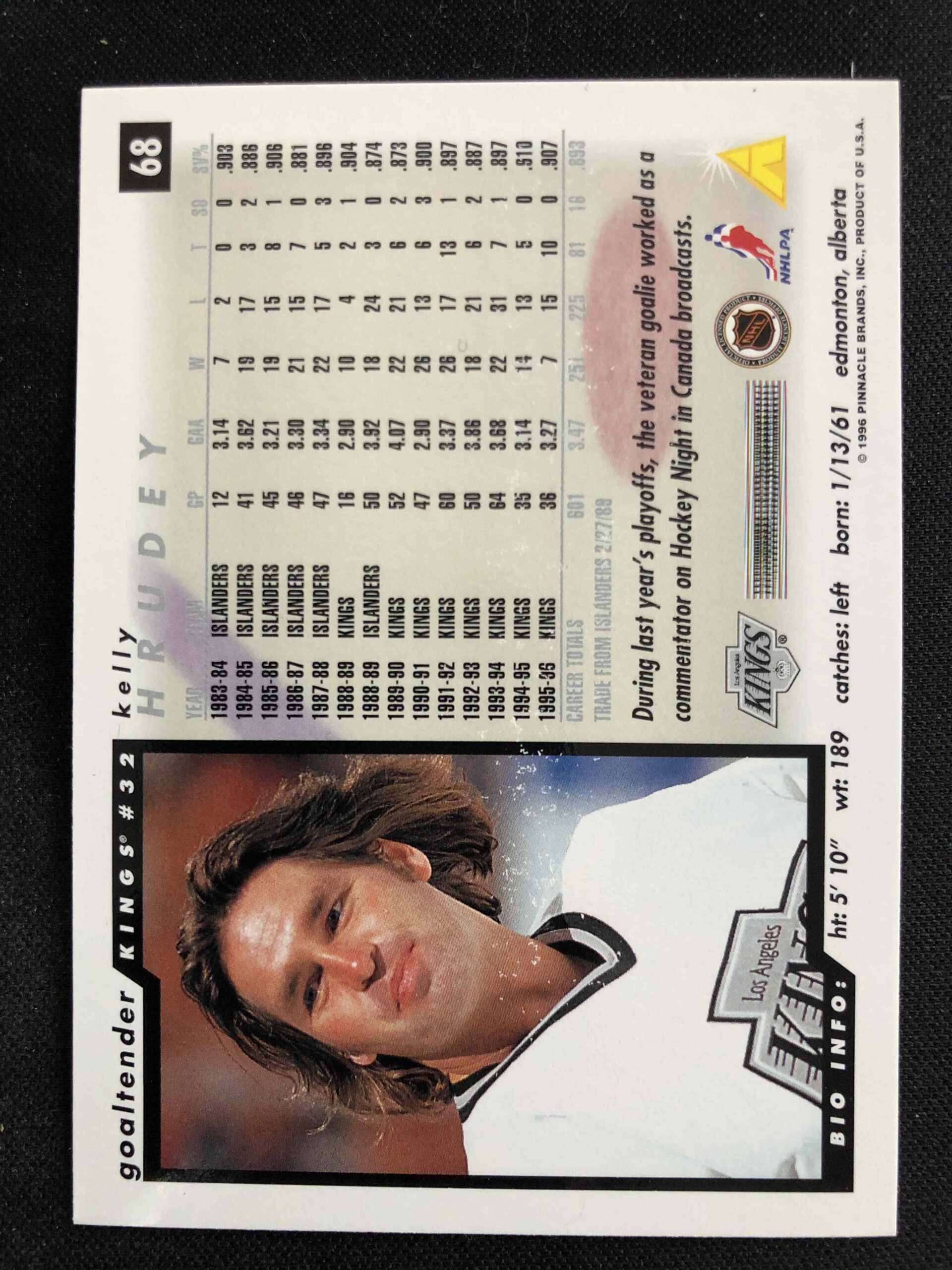 1996/1997 Pinnacle Score Base 68 Kelly Hrudey - Obrázek 2