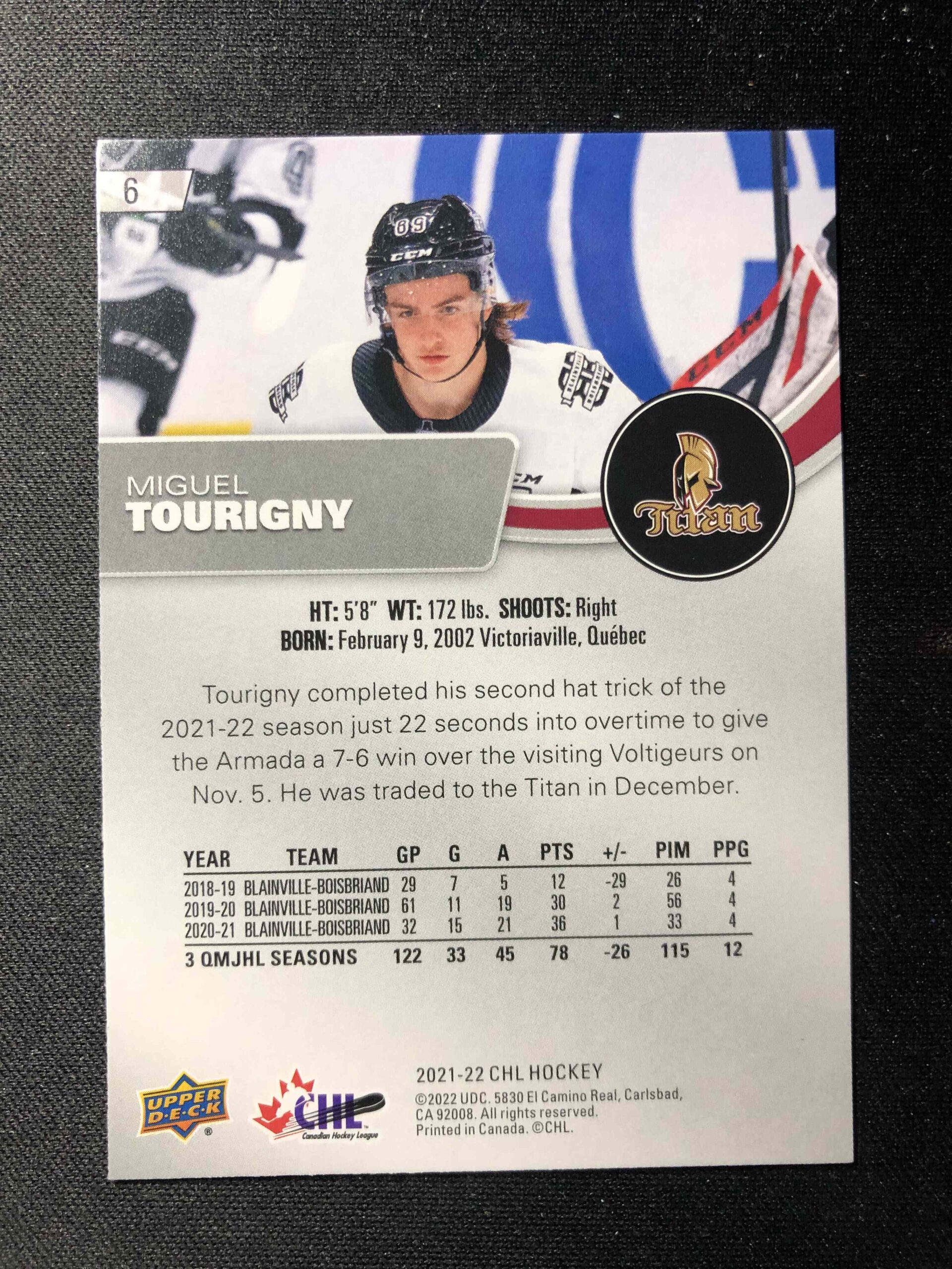 2021/2022 Upper Deck CHL Hockey Base 6 Miguël Tourigny - Obrázek 2